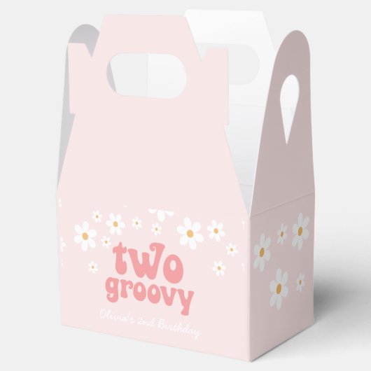 Retro two Groovy Pink Daisy Favor Bedankdoosjes (Geopend)