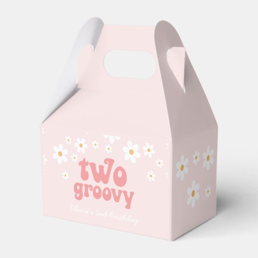 Retro two Groovy Pink Daisy Favor Bedankdoosjes (Voorkant Zijde)