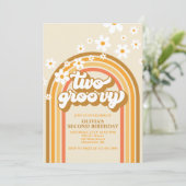 Retro Two GroovY Rainbow Brown Oranje Birthday Kaart (Staand voorkant)