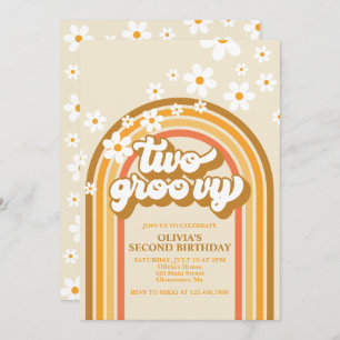 Retro Two GroovY Rainbow Brown Oranje Birthday Kaart