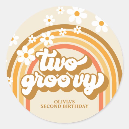 Retro Two GroovY Rainbow Brown Oranje Birthday Ronde Sticker (Voorkant)