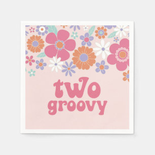 Retro Two Groovy Roze Bloemen Servet