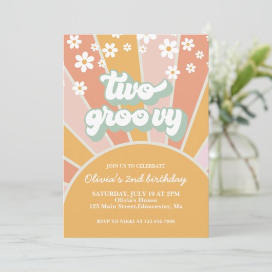 Retro Two Groovy Sunshine daisy boho floral Kaart (Staand voorkant)