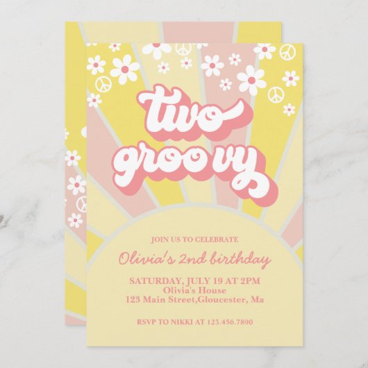 Retro Two Groovy Sunshine madeliefje boho bloemige Kaart (Voorkant / Achterkant)