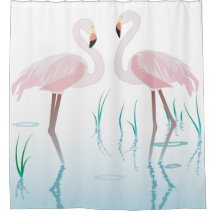 Retro Two Pink Flamingos in Pond