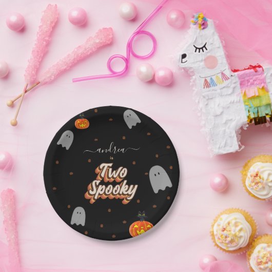 Retro Two Spooky 2e Halloween Birthday Party Papieren Bordje (Feest)