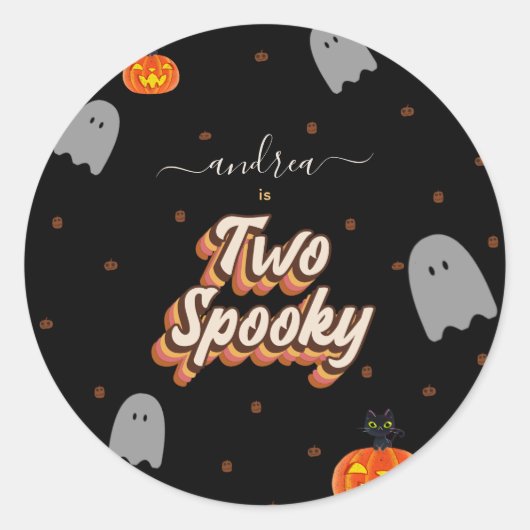 Retro Two Spooky 2e Halloween Birthday Party Ronde Sticker (Voorkant)