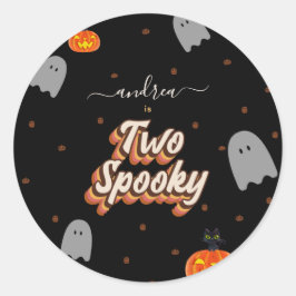 Retro Two Spooky 2e Halloween Birthday Party Ronde Sticker