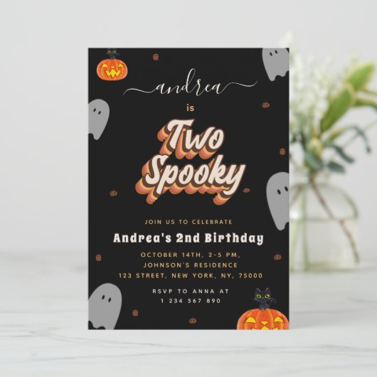 Retro Two Spooky Uitnodiging voor 2e verjaardag (Staand voorkant)