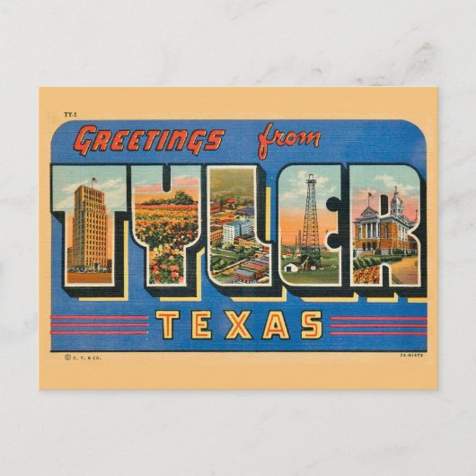Retro Tyler TX Ansichtkaart Briefkaart (Voorkant)