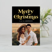 Retro Type Black en Gold Photo Folie Feestdagenkaart (Staand Voorkant)