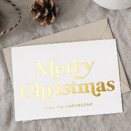 Retro Type Merry-Kerstmis, geen foto Gold Folie Feestdagenkaart