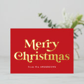 Retro Type Merry-kerstrood en goud Folie Feestdagenkaart (Staand Voorkant)