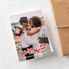 Retro Type "Merry & Married" Volledige fotokaart Feestdagenkaart