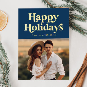 Retro Type Prettig Feestdagen Foto Navy en Goud