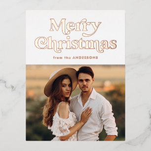 Retro Type Prettig Kerstmis Foto Roségoud Folie Feestdagen Briefkaart