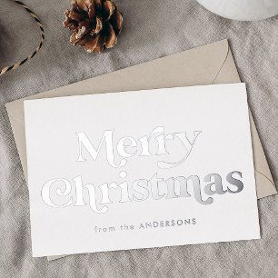 Retro Type Prettig Kerstmis Niet-Foto Zilver Folie Feestdagenkaart