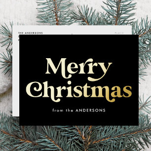 Retro Type Prettig Kerstmis Zwart en Goud Folie Feestdagen Briefkaart