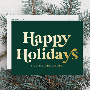 Retro Type Prettig Nieuwjaar Non-Foto Groen en Gou Folie Feestdagen Briefkaart