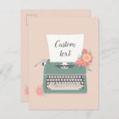 Retro  typemachine & bloemen & aangepast papier briefkaart (Voorkant / Achterkant)