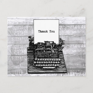 Retro  typemachine grijs hout zwart wit briefkaart