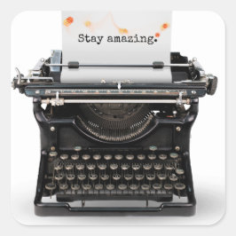Retro typemachine met offerte vierkante sticker