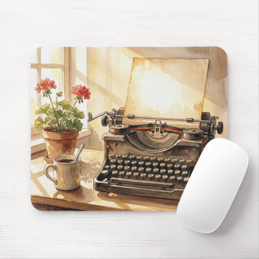 Retro typemachine waterverf muismat (Met muis)
