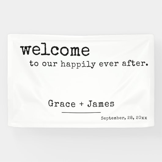 Retro Typewriter Typografie Welkom Bruiloft Spandoek (Horizontaal)