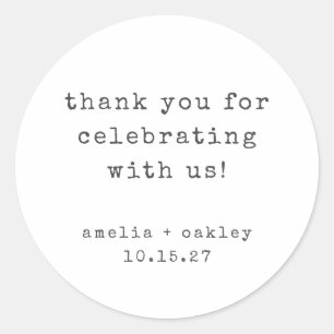 Retro Typewriter Wit Aangepaste Bruiloft Dank u Ronde Sticker