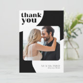 Retro typografie 2 foto zwart-wit bruiloft bedankkaart (Staand voorkant)
