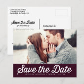 Retro Typografie Aubergine Save the Date Foto Aankondigingskaart (Voorkant / Achterkant)