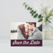 Retro Typografie Aubergine Save the Date Foto Aankondigingskaart (Staand voorkant)