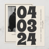 Retro Typografie  B&W Nummer Foto QR Code Save The Date (Voorkant / Achterkant)