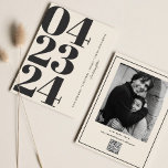Retro Typografie  B&W Nummer Foto QR Code Save The Date<br><div class="desc">Typografie Eenvoudige Artistieke Foto QR Code</div>
