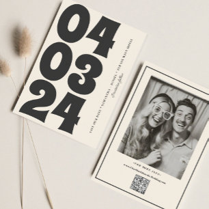 Retro Typografie  B&W Nummer Foto QR Code Save The Date