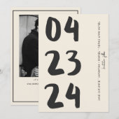 Retro Typografie  B&W Nummer Foto QR Code Save The Date (Voorkant / Achterkant)