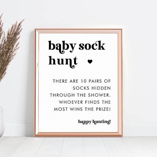 Retro Typografie Baby Sock Hunt Baby shower Teken Poster