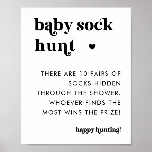 Retro Typografie Baby Sock Hunt Baby shower Teken Poster (Voorkant)