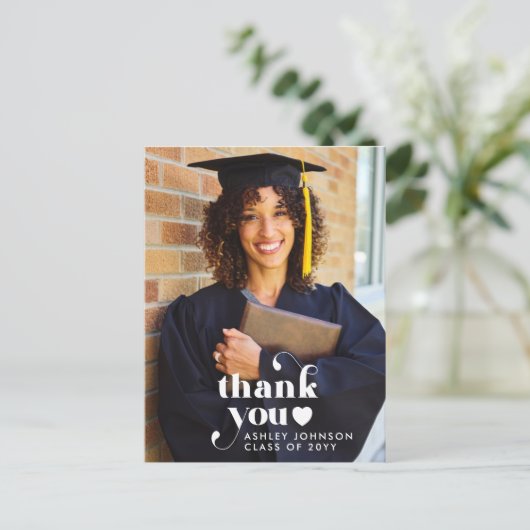 Retro typografie Bedankt Afstudeerfoto Briefkaart (Staand voorkant)