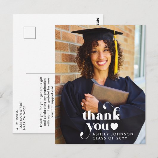 Retro typografie Bedankt Afstudeerfoto Briefkaart (Voorkant / Achterkant)