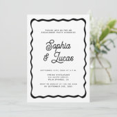 Retro Typografie Black en White Engagement Party Kaart (Staand voorkant)