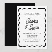 Retro Typografie Black en White Engagement Party Kaart (Voorkant / Achterkant)