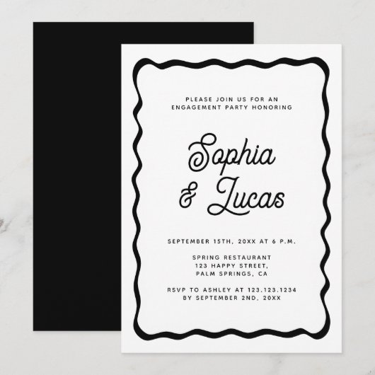 Retro Typografie Black en White Engagement Party Kaart (Voorkant / Achterkant)