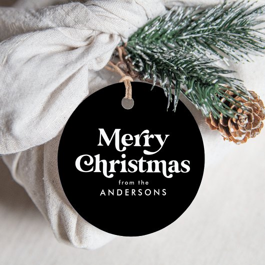 Retro Typografie Black en White Merry Kerstmis Bedankjes Labels