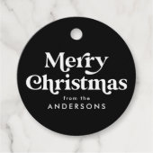 Retro Typografie Black en White Merry Kerstmis Bedankjes Labels (Voorkant)
