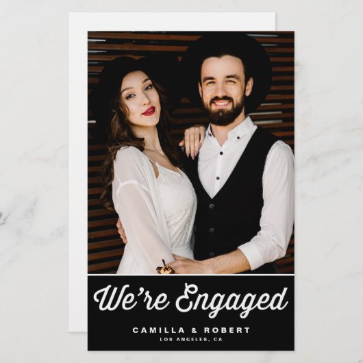 Retro Typografie Black Verloving kondiging (Voorkant / Achterkant)