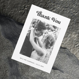 Retro Typografie Black White Photo Wedding Bedankkaart