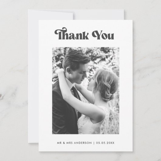 Retro  Typografie Black White Photo Wedding Bedankkaart (Voorkant)