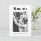 Retro  Typografie Black White Photo Wedding Bedankkaart (Staand voorkant)