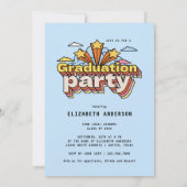 Retro Typografie Blauw Afstuderen Kleurrijke Parti Kaart (Achterkant)